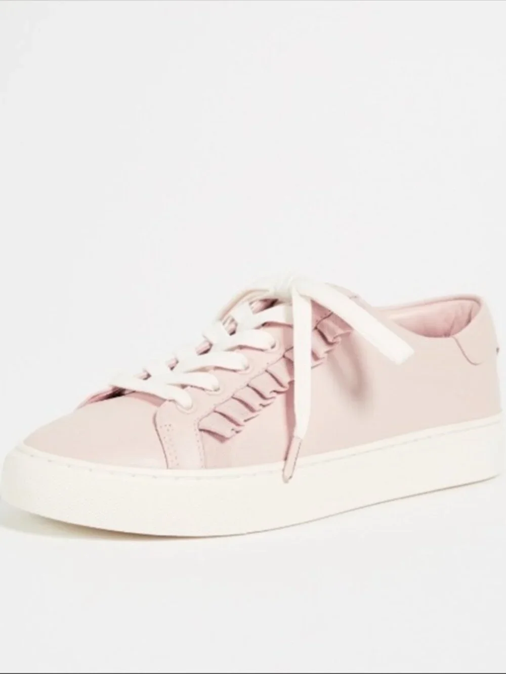 Tory Sport Burch Ruffle Leather Sneaker In Cotton Pink / Snow White size 8.5M